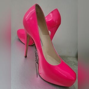 Brian Atwood patent hot pink heels